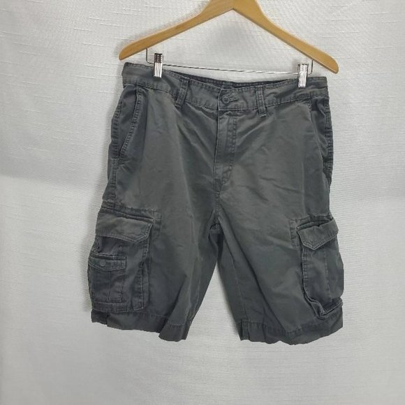 Gap Cargo Shorts Mens 34 Gray Green Snap Pockets 100% Cotton - Picture 2 of 9